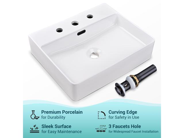 Aquaterior Rectangle Ceramic Sink Bathroom Countertop Basin with Faucet Drain