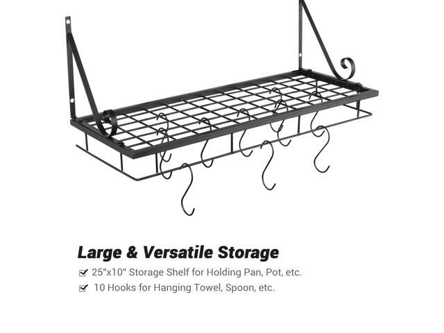Aquaterior Wall Mount Cookware Rack with 10 Hooks Pan Pot Organizer Kitchen