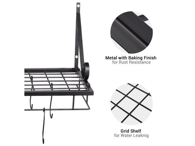 Aquaterior Wall Mount Cookware Rack with 10 Hooks Pan Pot Organizer Kitchen