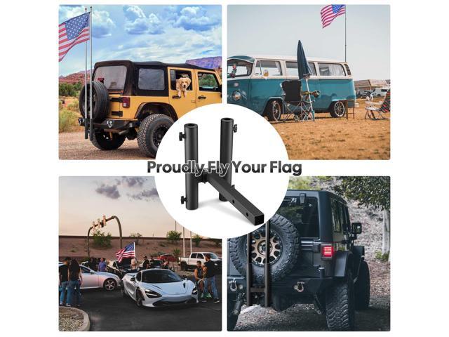 1 9/16' Hitch Mount Dual Flag Pole Holder Bracket for Truck Car Trailer SUV RV Jeep