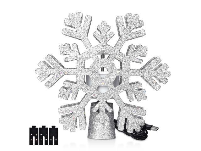 Yescom Christmas Tree Topper LED Lighted 3D Hollow Rotating Snowflake Projector Rotating Christmas Decoration, Silver