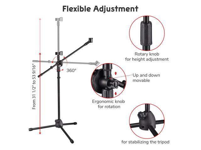 12pcs Microphone 360-degree Rotating Stand 2 Mic Mount Boom Folding Type Tripod