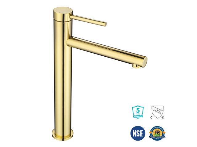 Aquaterior Bathroom Vessel Sink Faucet 8' Tall 1 Handle/Hole Cold & Hot Water Mixer Faucet Gold (CUPC NSF CEC)