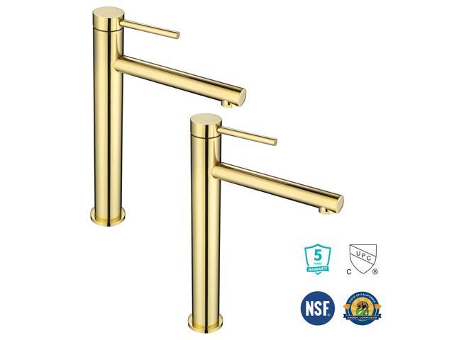 Aquaterior 2 Pack Bathroom Vessel Sink Faucet 8' Tall 1 Handle/Hole Cold & Hot Water Mixer Faucet Gold (CUPC NSF CEC)