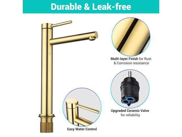 Aquaterior 2 Pack Bathroom Vessel Sink Faucet 8' Tall 1 Handle/Hole Cold & Hot Water Mixer Faucet Gold (CUPC NSF CEC)