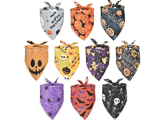 10 Pack Halloween Dog Bandanas Triangle Bibs Scarf Pet Kerchief Pumpkin Ghost