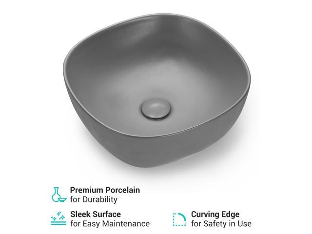 Aquaterior 16' Bathroom Ceramic Vessel Sink Countertop Bowl w/ Pop Up Drain Grey