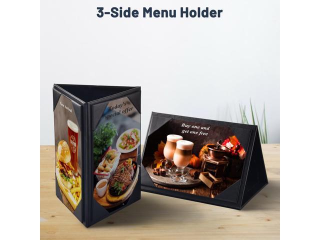 10pcs 4'x6' 3-Side Triangle Menu Holder Black Table Tent for Bar Cafe Restaurant