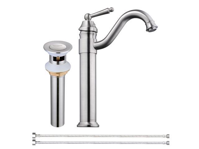 Aquaterior Vessel Sink Faucet Single Handle Brushed Nickel Pop Up Drain Bathroom