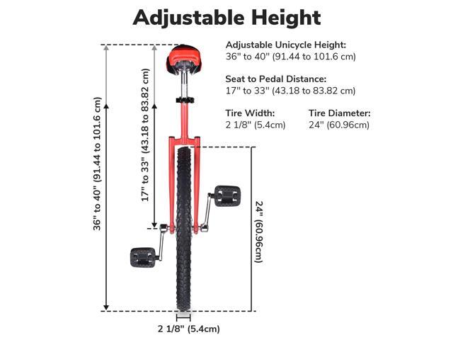 Yescom 24 In Wheel Outdoor Unicycle Adjustable Seat Anti-Skid Pedal Circus Bike for Adults Teenagers Kids, Red
