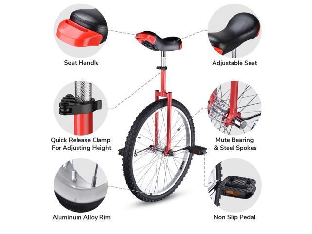 Yescom 24 In Wheel Outdoor Unicycle Adjustable Seat Anti-Skid Pedal Circus Bike for Adults Teenagers Kids, Red
