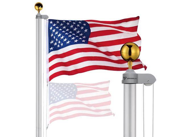 Yescom Bravery 30Ft Sectional Flag Pole Kit Aluminum Outside Inground Yard Garden with 3'x5' USA Flag Ball Top Silver