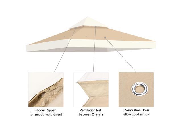 Yescom 8x8Ft 2-Tier Gazebo Top Replacement UV30+ for 2 Tier Outdoor Patio Canopy Cover Party Backyard Garden Ivory+Sand