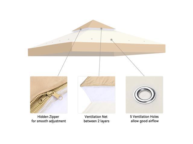Yescom 8x8Ft 2-Tier Gazebo Top Replacement UV30+ for 2 Tier Outdoor Patio Canopy Cover Party Backyard Garden Sand+Ivory
