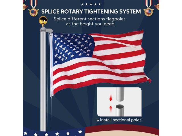 Yescom Bravery 20' Sectional Flag Pole Kit 3'x5' US Flag+Aluminum Pole+Screwdriver Fly 2 Flags