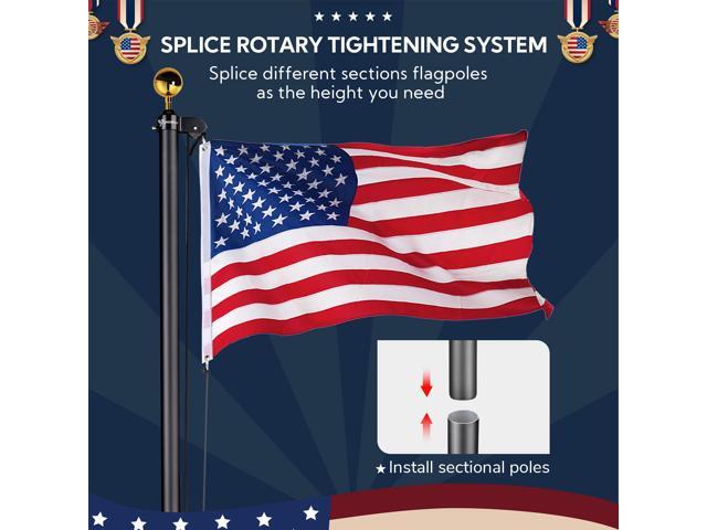 Yescom EZ GO 20ft Eagle Topper Telescopic Flag Pole Kit Upgraded Rotating Lock Outside 3x5' US Flag Ball Final Silver