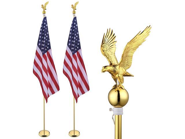 Yescom 8Ft Indoor Flag Pole Kit Eagle Topper Aluminum Gold Pole with Base 3x5Ft US Flag for Office School City Hall 2Pcs