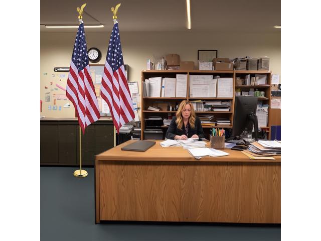 Yescom 8Ft Indoor Flag Pole Kit Eagle Topper Aluminum Gold Pole with Base 3x5Ft US Flag for Office School City Hall 2Pcs