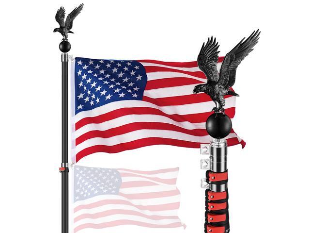 Yescom EZ GO 20ft Eagle Topper Telescopic Flag Pole Kit Upgraded Rotating Lock Outside 3x5' US Flag Ball Final Black
