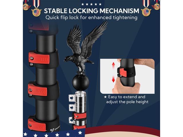 Yescom EZ GO 20ft Eagle Topper Telescopic Flag Pole Kit Upgraded Rotating Lock Outside 3x5' US Flag Ball Final Black