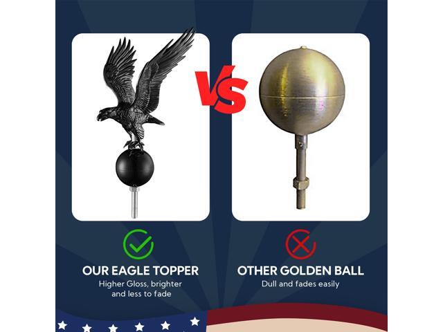 Yescom EZ GO 20ft Eagle Topper Telescopic Flag Pole Kit Upgraded Rotating Lock Outside 3x5' US Flag Ball Final Black