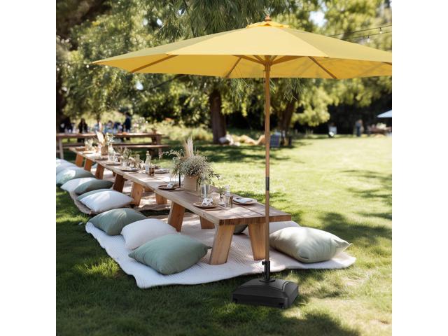 Yescom 13ft XL Heavy Duty Solid Wood Outdoor Patio Umbrella with Base Parasol Wheels Stand for Bistro Market Table Garden Deck Yard Poolside Yellow