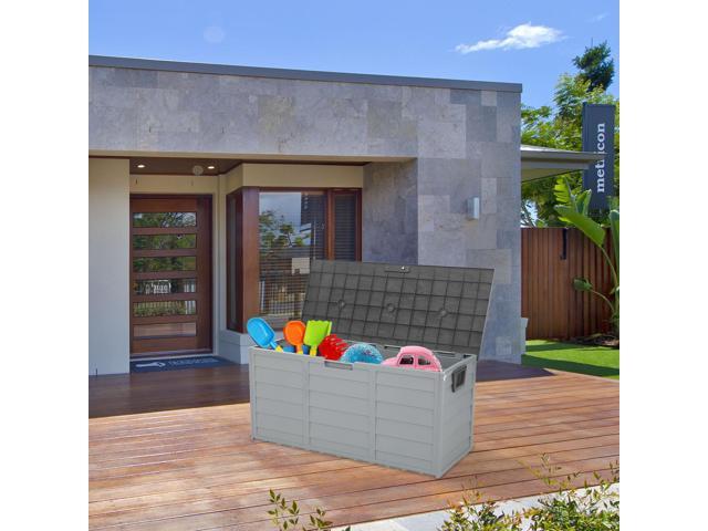 Yescom 75Gal 260L Deck Storage Box for Tools Cushions Toys Seat Lockable Brown