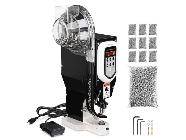 Yescom Grommet Tool Kit with 10000 pcs 3/8' Nickel Eyelets Electrical Plug-and-Play Semi Automatic Grommet Machine with Foot Pedal for Banner