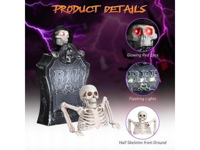 Yescom Animated Halloween Tombstone Lighted Decor Creepy Voice Pop Up Skull Light Up Eyes with Half Skeleton Outdoor 2025