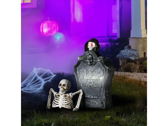 Yescom Animated Halloween Tombstone Lighted Decor Creepy Voice Pop Up Skull Light Up Eyes with Half Skeleton Outdoor 2025