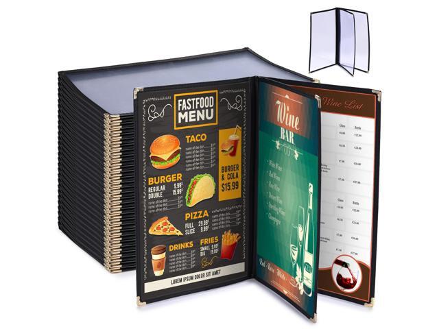 30pc 8.5x14 Menu Cover Trifold 6 View 3 Page Restaurant Cafe Book Clear Black