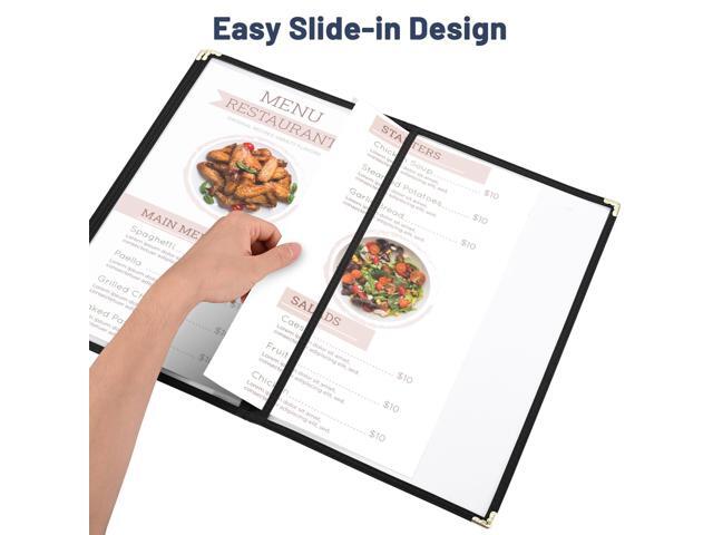 30pc 8.5x14 Menu Cover Trifold 6 View 3 Page Restaurant Cafe Book Clear Black
