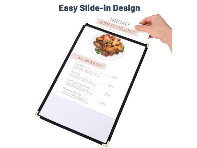 WeChef 30 Packs Restaurant Menu Covers 8.5 x 14 Single Page 1 Page 2 Views Black