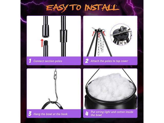 Yescom Halloween Witches Cauldron Large 31' Tripod Hanging Black Pot LED Light Adjustable Chain Hook Decoration