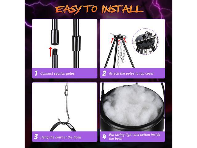 Yescom Halloween Witches Cauldron 31' Tripod Hanging Black Pot LED Light Adjustable Chain Hook Decoration
