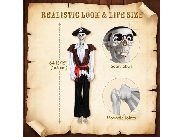 Yescom 5.4Ft Halloween Pirate Captain Skeleton Life Size Human Bone Movable Joints Outdoor Decor 2025