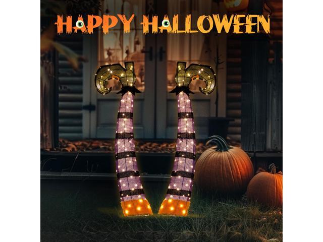 Yescom 4FT 2D Witch Legs Halloween Props Decorations Light Up with Stakes Lawn Outdoor
