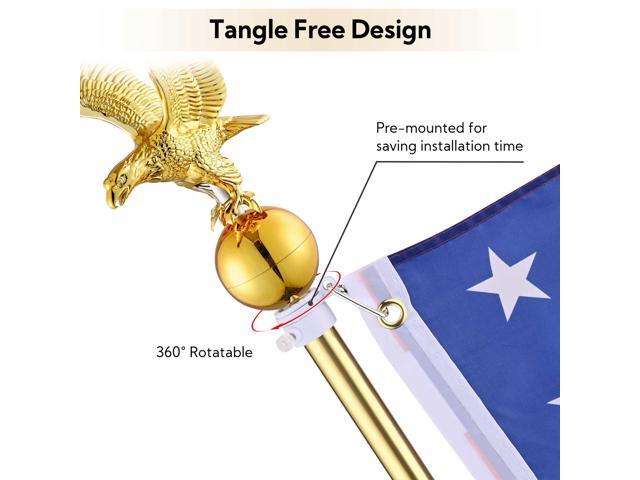 Yescom 8Ft Indoor Flag Pole Kit Eagle Topper Aluminum Gold Pole w/ Base US Flag 4 Pack