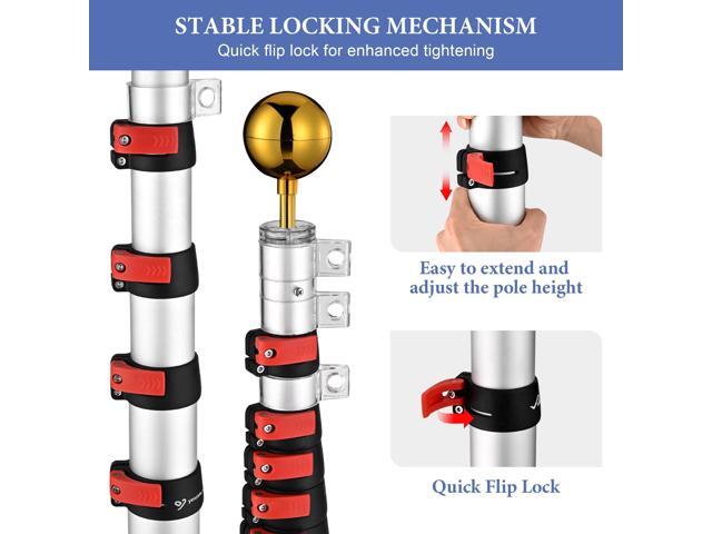 Yescom 30ft Telescopic Lightweight Aluminum Flagpole Tire Mount Stand Kit 3'x5' US Flag Ball Pole Top