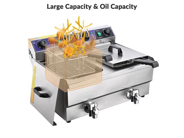 Commercial Electric 23.4L Deep Fryer Dual Tank w/ Timer and Drain Reset Button French Fry Restaurant