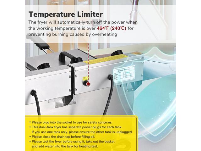 Commercial Electric 23.4L Deep Fryer Dual Tank w/ Timer and Drain Reset Button French Fry Restaurant