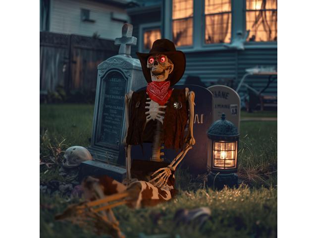 Yescom Life Size Cowboy Skeleton 5.4Ft with Glowing Eyes & Bandanas Kit for Halloween Party Decorations 2025