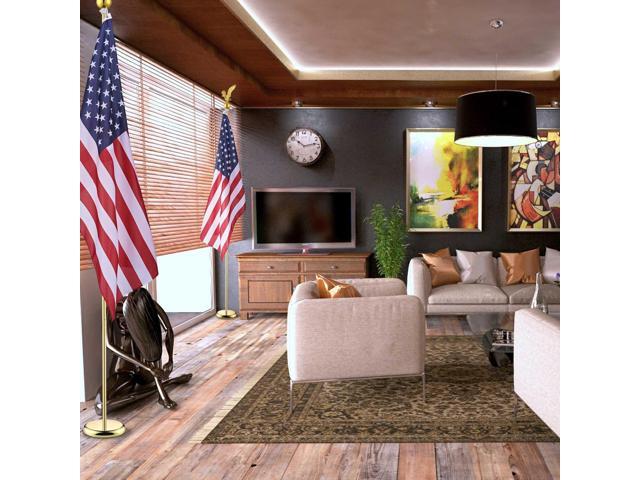 Yescom 8Ft Indoor Flag Pole Kit Eagle Topper Aluminum Gold Pole w/ Base US Flag 4 Pack