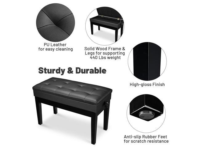 Yescom Adjustable Duet Piano Bench PU Leather Padded Wooden Keyboard Storage