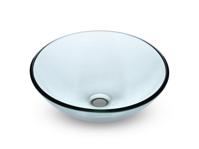 Aquaterior Bathroom Tempered Glass Vessel Sink 16' Round Basin Bowl Transparent
