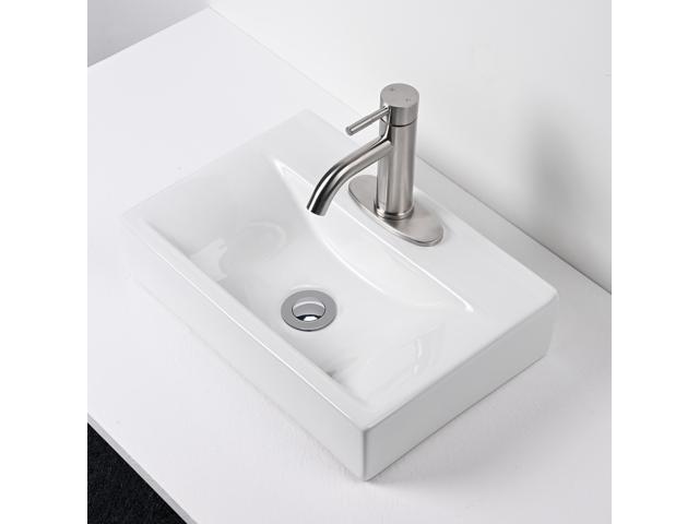 Aquaterior Rectangle Bathroom Ceramic Vessel Sink Kit Single-hole Faucet Drain