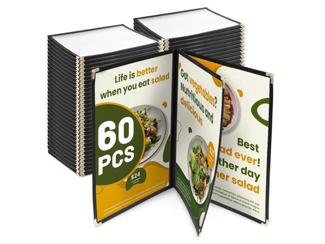 WeChef 60 Pack Restaurant Menu Covers 8.5 x 11inch Book Style 3 Pages 6 Views