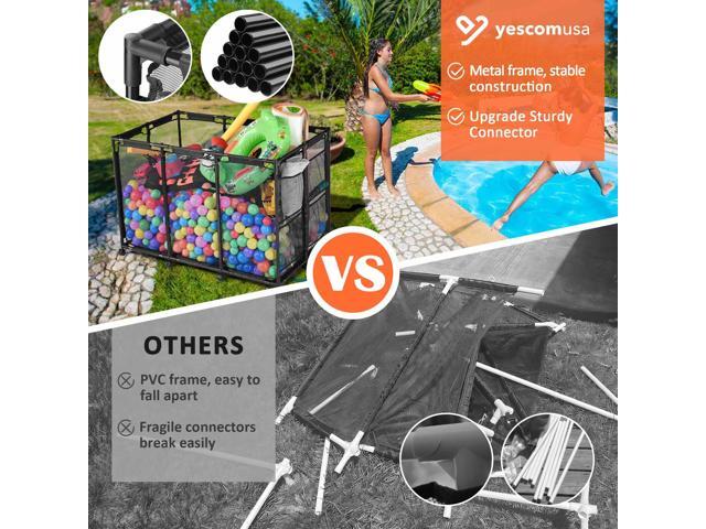 Yescom Extra Large 12 Wheels Rolling Mesh Pool Storage Bin Metal Frame with Black Mesh Cover Replacement Net