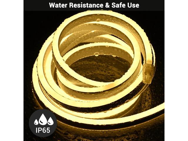 DELight 50FT Warm White Neon Rope Lights with Remote Control AC 110V IP65 Waterproof Cuttable Dimmable Flexible DIY DEL-D50W