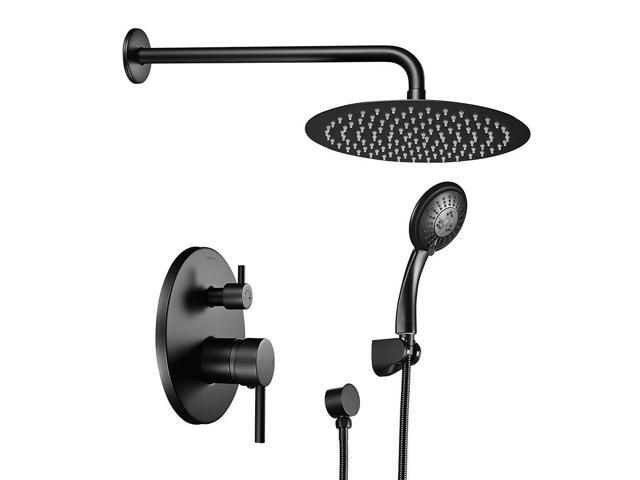 Aquaterior Shower Faucet Set Wall Mount Concealed Mixer Round Shower Head Black